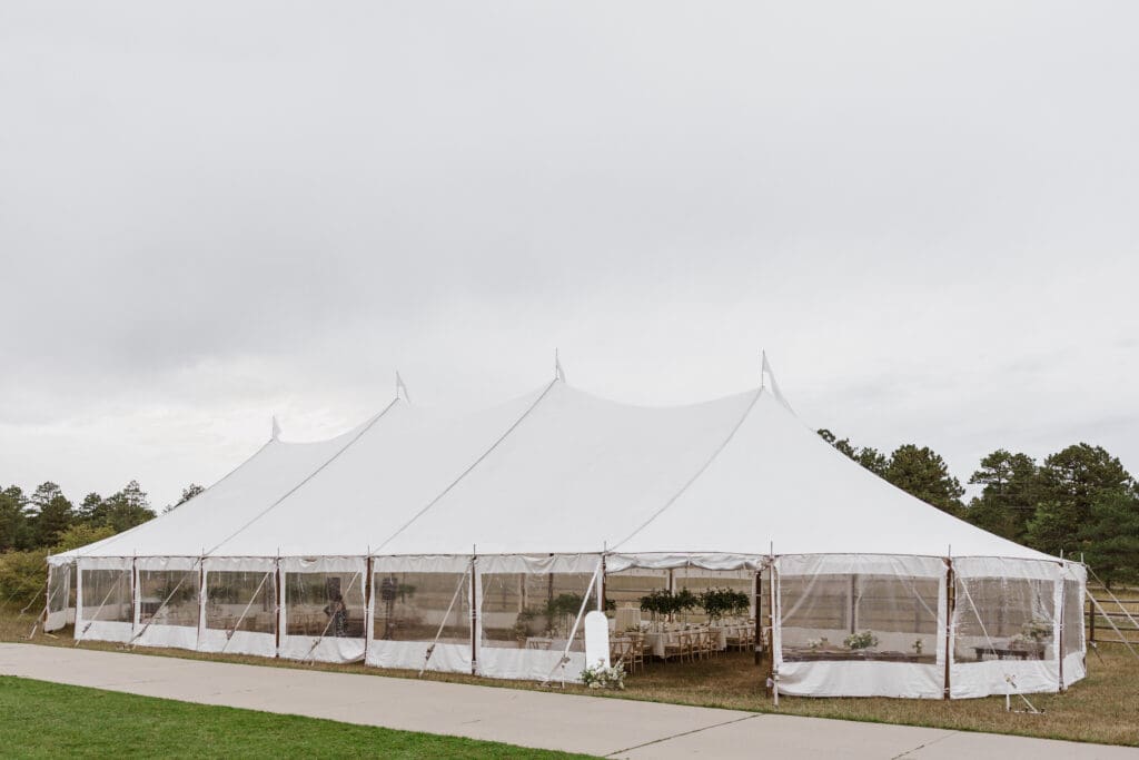 Sailcloth tented wedding reception at Greystone Castle in Boulder, Colorado